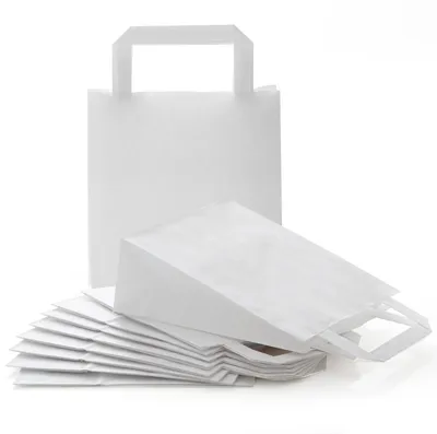 Produktbild von 10 kleine weiße neutrale Kraftpapier Papiertüte Papiertasche Geschenktüte 18 x 8 x 22 cm Geschenkbeutel Verpackung Geschenk Mitgebsel give-away Geschenktasche Papier-Beutel10 Stück