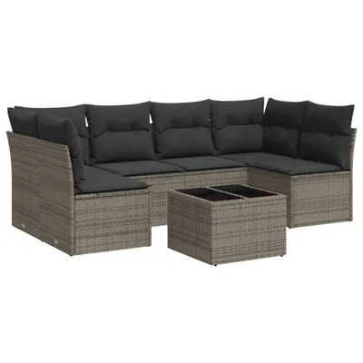 Produktbild von 7-tlg. Garten-Sofagarnitur mit Kissen Grau Poly Rattan