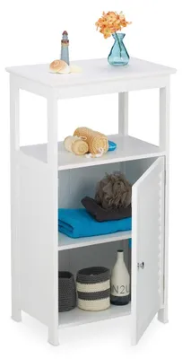 Immagine prodotto di Mobiletto da bagno stretto - 3 scomparti - Anta a gelosia - 83 x 45 x 30 cm - Bianco per bagno e cucina