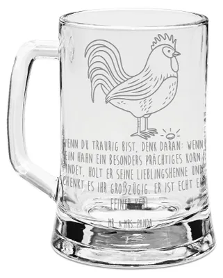 Produktbild von Mr. & Mrs. Panda Krug Hahn Korn - Transparent - Geschenk, Natur, Bauernhof, Henne, Eier, Bierkrug Mit Gravur, Humpen, Bierhumpen, Glaskrug, Seidel