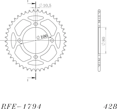 Imagen del producto de Piñón de cadena Supersprox 428 - 45 dientes () RFE-1794:45-BLK | ID 80,0 | LK 100,0 | 4 agujeros