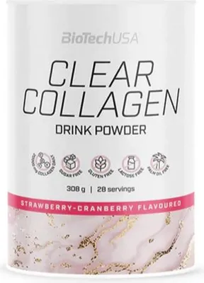 Produktbild von BioTech USA Clear Collagen 308 g strawberry-cranberry / Kollagen / Hydrolisiertes Kollagen in Form eines erfrischenden Fruchtgetränks