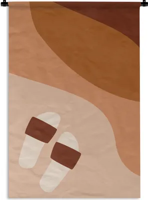 Produktbild von MuchoWow® Wandteppich Wandbehang Sommer - Hausschuhe - Strand 90x135 cm Tapisserie Dekoration Wandtuch - Baumwolle - Wandskulptur