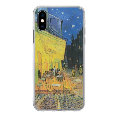 Produktbild von MuchoWow® Handyhülle Schutzhülle Hülle für iPhone X Caféterrasse bei Nacht - Vincent van Gogh Silikon Softcase Handy Hülle - Handyhülle