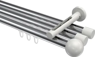 Produktbild von Interdeco Innenlaufstange / Gardinenstange mit Innenlauf Chrom / Weiß, Typ Siteno Luino (Kugel), 20 mm Ø 3-läufig, 520 cm