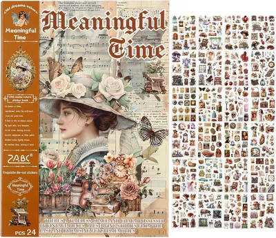 Obrázek produktu pro Sada samolepek pro scrapbooking, 480 kusů, s vintage a estetickými motivy, vhodná pro deníky a scrapbooking