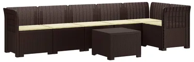 Image de vidaXL : Canapé de jardin pour 6 personnes avec coussins, imitation rotin, en polypropylène, couleur marron
