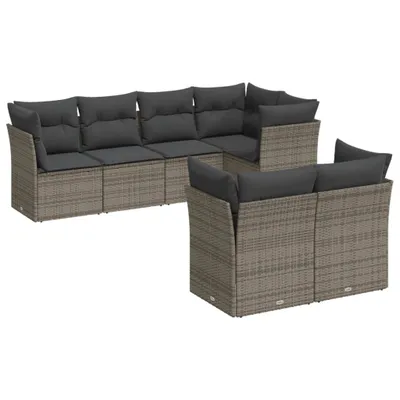 Produktbild von 7-tlg. Garten-Sofagarnitur mit Kissen Grau Poly Rattan
