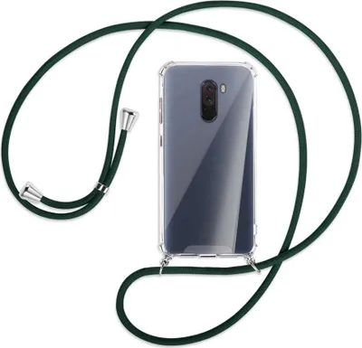 Produktbild von Handykette Backcover-Schutzhülle mit Band (Metall silberfarben) für Xiaomi Pocophone F1 / Poco F1 - dunkelgrün