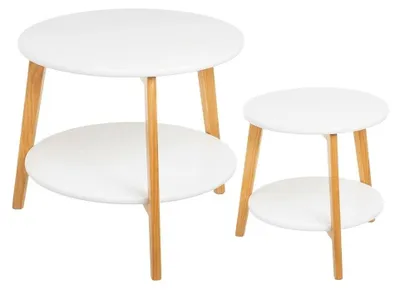 Immagine prodotto di Set 2 Tavolini da Salotto Moderni Bianco Legno Pino MDF Design 53x53x45cm