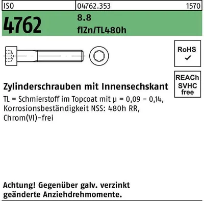 Produktbild von Reyher  Zylinderschrauben ISO 4762 8.8 M 10x65 flZn (100 Stück)