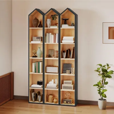 Produktbild von BALCONERA Bücherregal Schmal 30x24x180cm, Platzsparend 6 Ebenen Standregal Freistehend, Holzregal mit Holzrahmen