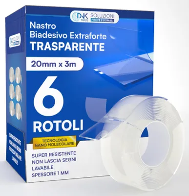 Doppelseitiges Klebeband, extra stark, transparent, 6 Rollen à 3 m