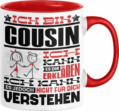 Produktbild von Cousin Geschenk Kaffee-Tasse Geschenkidee für Cousin Ich Bin Cousin Ich Kann Es Dir Erklären Jedoch Nicht Für Dich Verstehen Spruch Lustig (Rot)