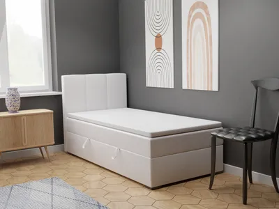 Produktbild von FEDVE Boxspringbett Einzelbett GANDIA MINI mit Bettkästen Jugendbett mit Bonell-Matratze und Topper 90x200 Links