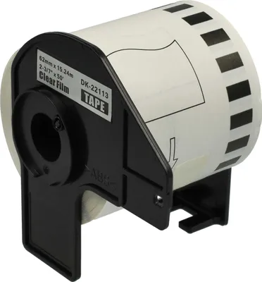 Produktbild von vhbw Rolle mit Halter 62mm x 15,24m kompatibel mit Brother P-Touch QL 500, QL 1110 Serie, QL 1110 NWBc Drucker - Selbstklebend Schwarz Transparent