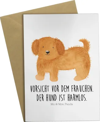Produktbild von Mr. & Mrs. Panda Klappkarte Hund Flauschig - Weiß - Geschenk, Witzig, Sprüche, neujahrskarte, Frauchen, Hunde, hochzeitskarten, weihnachtskarten, osterkarten, Grußkarten