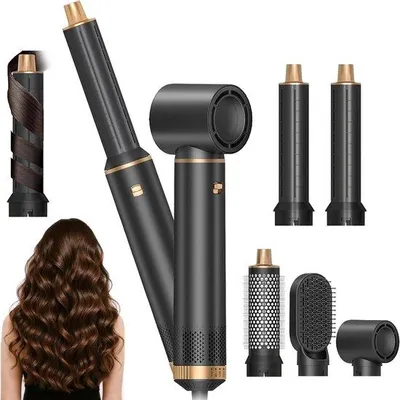 Productafbeelding van 5-in-1 Hairstyler - Warme Luchtborstel Set - Haar Stijlen en Krullen - Coanda Technologie - 1000 W - Zwart