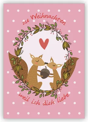 Produktbild von Schöne Weihnachtskarte mit Eichhörnchen auf rosa: zu Weihnachten weil ich dich liebe