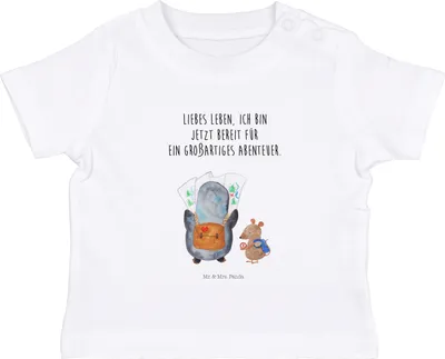 Produktbild von Mr. & Mrs. Panda  T-Shirt Pinguin & Maus Wanderer 0. - 6. Monat - Weiß - Geschenk, Abenteuer, Kinder Top, Wandern, Organic Baby, Roadtrip, Shirt, Babyshirt