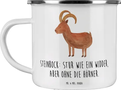 Produktbild von Mr. & Mrs. Panda Emaille Becher Steinbock Entschlossen - Weiß - Geschenk, Kaffeepott, Tasse, Horoskop, Haferl, Geschenke Sternzeichen, Tierkreiszeichen, Pott, Teetasse
