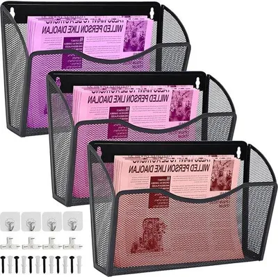 Produktbild von Famanu Wandmappe A4 mit 3 Fächern - Metallregal für Büro, Schule und Zuhause