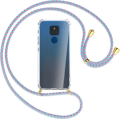 Produktbild von Handykette Backcover-Schutzhülle mit Band (Metall goldfarben) für Motorola Moto E7 Plus - rot