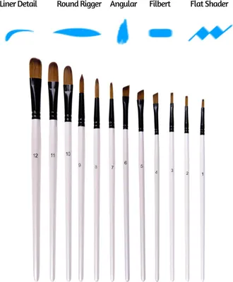 Obrázek produktu pro 12ks úhlových štětců Malířská sada štětců Nylon Hair Paint Brush Set pro akrylové olejomalby Akvarel Umělec Profesionální malířské sady Bílá