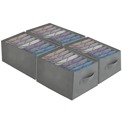 Produktbild von 4er Set Vliesstoff Aufbewahrungsbox für Kleiderschrank – Waschbare Schubladen-Organizer mit 7 Fächern (Grau) – Universal Kleiderbox