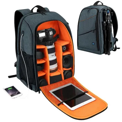 Produktbild von Wasserdichter Kamerarucksack – Multifunktionaler Fotorucksack für DSLR & Notebook bis 15,6 Zoll, Ideal für Reisen, Outdoor & Fotografie, Grau
