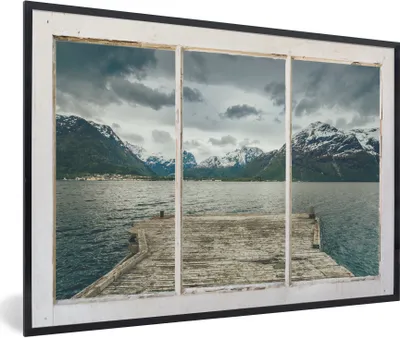 Produktbild von MuchoWow® MuchoWow® Gerahmtes Poster Aussicht - Steg - Wasser 60x40 cm - Poster mit zchwarzem Bilderrahmen - Printing - Wanddeko Schlafzimmer