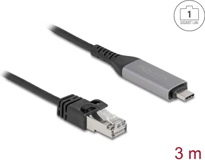 Produktbild von Delock USB LAN Kabel USB Type-C zu RJ45 Gigabit Ethernet 3 m