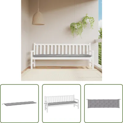 Imagen del producto de Cojín para banco de jardín, color gris, 200x50x7 cm, tejido Oxford