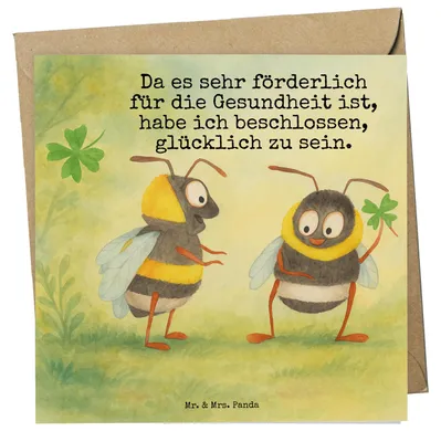 Produktbild von Mr. & Mrs. Panda Glückwunschkarte Hummeln Kleeblatt Design - Weiß - Geschenk, Spruch Positiv, doppelkarte, faltkarte, Hummel, Biene, glücklich Werden, Grußkarte, sein