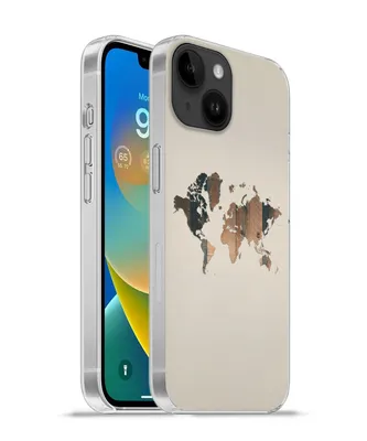 Produktbild von MuchoWow® Handyhülle Schutzhülle Hülle für Apple iPhone 14 - Softcase Weltkarte -Holz - Regal Silikon Softcase Handy Hülle - Mobiltelefonhülle