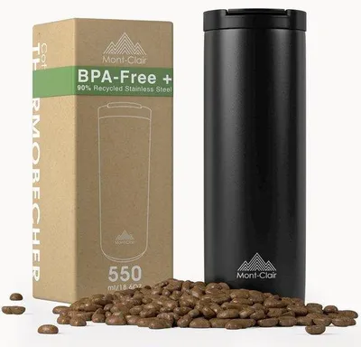 Immagine prodotto di Tazza da caffè in acciaio inossidabile 316, 550 ml, a tenuta stagna, con coperchio, diffusore e imbuto, isolamento sottovuoto a doppia parete, nero opaco