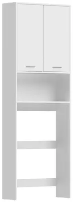 Produktbild von Waschmaschinen-Überbauschrank, hoher Badezimmerschrank mit 2 Türen und offenem Fach, 66 x 24 x 191 cm, Weiß