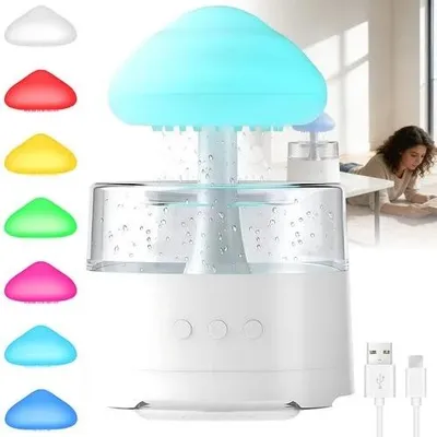 Produktbild von Regenwolken-Luftbefeuchter, Ultraschall, mit LED-Licht, leise, Aroma-Diffusor für Schlafzimmer & Schreibtisch