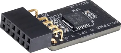A close-up shot of a Gigabyte GC-TPM2.0 SPI V2 TPM module on a white background.