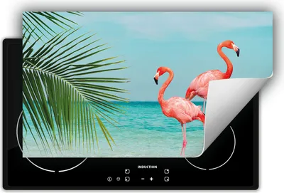 Produktbild von DarHaus Herdabdeckplatte 90x52 cm Anti Rutsch Matte Aufrollbar, Strand - Flamingo