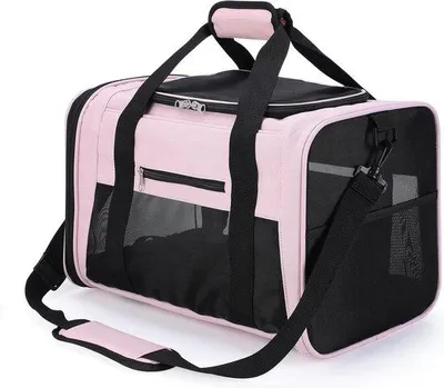 Obrázok produktu pre Skladací vodotesný prepravný kufrík 43 x 28 x 28 cm – s ramenným popruhom – pre domáce zvieratá, ružový