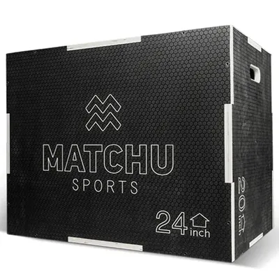 Produktbild von Matchu Sports 3-in-1 Plyo Box aus Holz – Sprungbox 51/61/76 cm – rutschfest und belastbar bis 300 kg – Schwarz