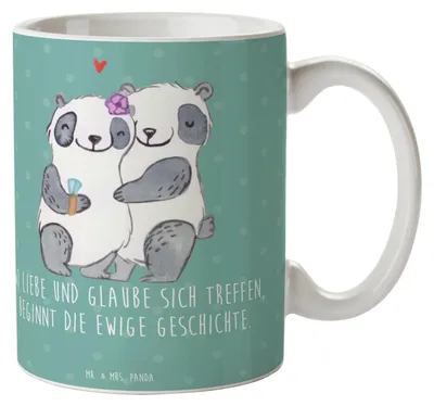 Produktbild von Mr. & Mrs. Panda Tasse Kirchliche Trauung Liebe Glaube - Meeresbrise - Geschenk, Heirat, Kaffeetasse, Eheversprechen, mit Spruch, Geschenke, Pott, Becher, Hochzeit