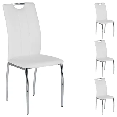Produktbild von 4er SET Esszimmerstuhl Essgruppe APOLLO, Set mit 4 Stühlen in chrom, Kunstleder in weiß