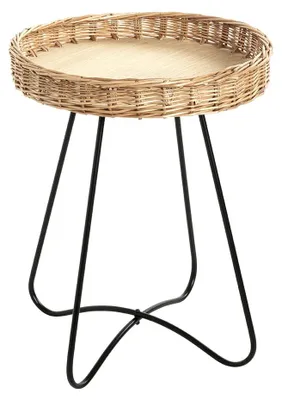 Beistelltisch rund Weidengeflecht Natur Metall schwarz Ø 41 cm H 51 cm