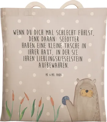 Produktbild von Mr. & Mrs. Panda Tote Bag Otter Stein - Grau Pastell - Geschenk, Fun Facts, Pflanzen, Beutel, Tasche, Stoffbeutel, Tragetasche, Seeotter, Witzige Fakten