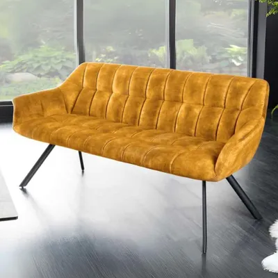 Produktbild von Moderne Sitzbank LYON 165cm Samt senfgelb mit Lehnen