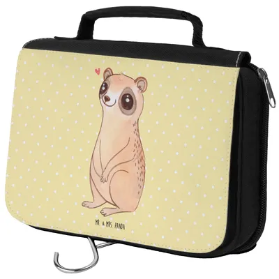 Produktbild von Mr. & Mrs. Panda Kulturtasche Plumplori Glücklich - Gelb Pastell - Geschenk, Niedlich, kosmetiktäschchen, Kosmetiktasche, kulturtäschchen, Glück, badtasche, Waschtasche