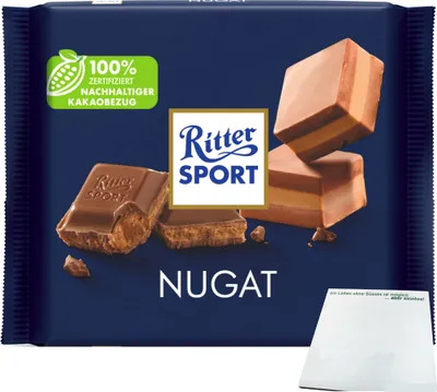 Produktbild von Ritter Sport Nugat Vollmilchschokolade mit Nugat Füllung (100g Tafel) + usy Block