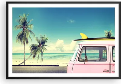 Produktbild von Gerahmtes Poster - Schwarzer Rahmen - Auto Surfbrett Strand Ozean - 91,5x61 cm - Wand Bild - Wanddeko - Wandbilder - Wandposter - Bilderrahmen - Bilder - Kunstdruck - Wandbild - P2BAA91x61-2835